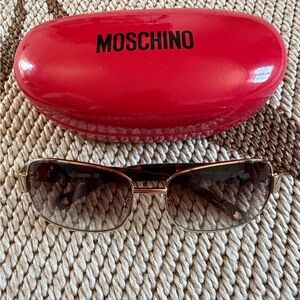 Moschino Gold Frame Sunglasses with Brown Gradient Lenses and Red Case